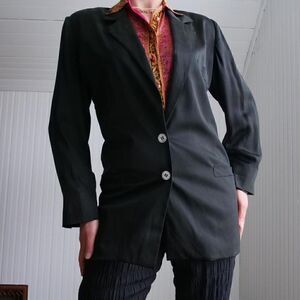 RODIER vintage black 100% silk longline blazer- size M